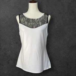Express Y2K Lace Yoke Tank Top‎ Sleeveless White Casual Blouse Women's Size L